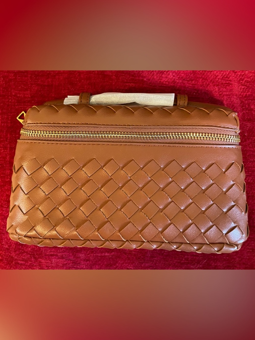 Woven Leather Clutch Bag in Cognac Brown - Women Bags